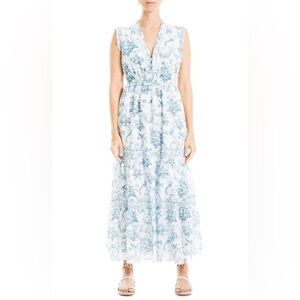 Max Studio White Maxi Dress with Light Blue Floral Print
